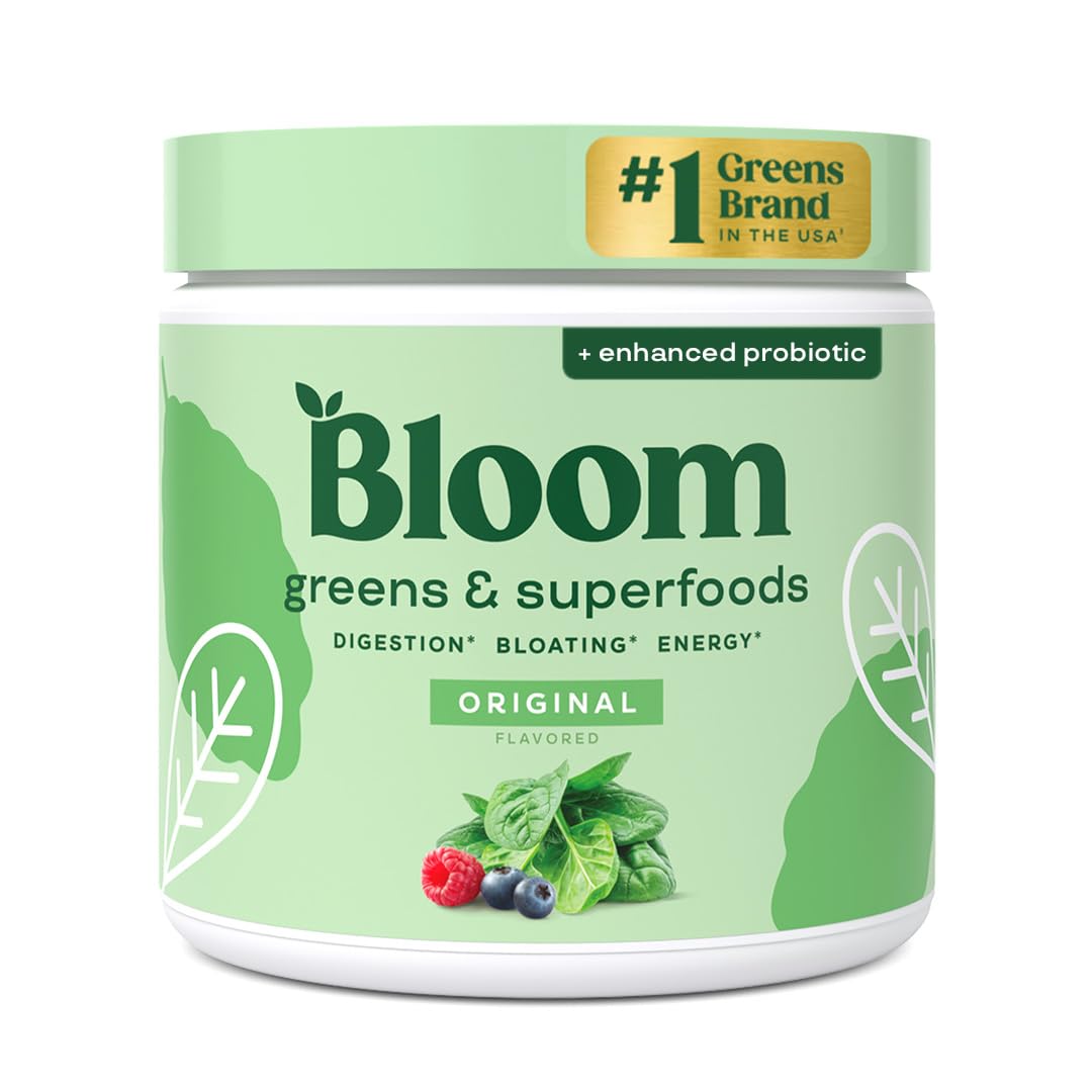 Bloom Nutrition Superfood Greens Powder, Berry, 30 Servings | Digestive Enzymes with Probiotics and Prebiotics, Gut Health, Bloating Relief for Women, Chlorella, Green Juice Mix