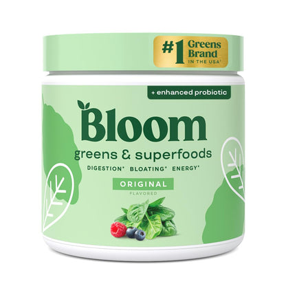 Bloom Nutrition Superfood Greens Powder, Berry, 30 Servings | Digestive Enzymes with Probiotics and Prebiotics, Gut Health, Bloating Relief for Women, Chlorella, Green Juice Mix