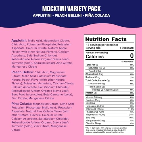 Ultima Replenisher Daily Electrolyte Drink Mix – Mocktini Variety, 18 Stickpacks – Hydration