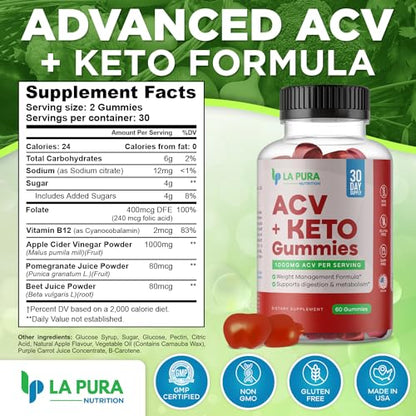 LaPura ACV 1000 mg + Keto Gummies for Weight Loss, 60 Gummies - 1000 mg Apple Cider