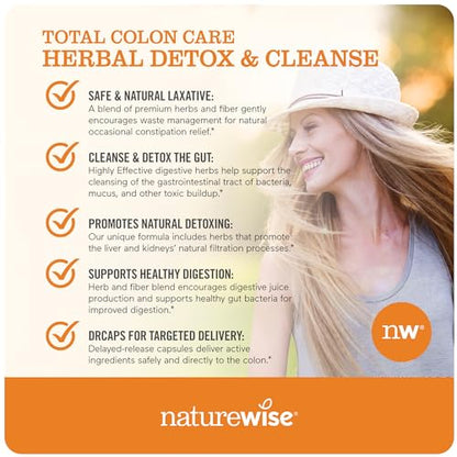 NatureWise Herbal Detox Cleanse Laxative Supplements | Natural Colon Cleanser Herb & Fiber Blend
