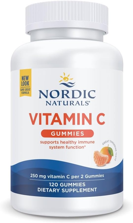 Nordic Naturals Vitamin C Gummies, Tart Tangerine - 120 Gummies - 250 mg Vitamin C - Immune Support, Antioxidant Protection, Child Growth & Development - Non-GMO, Vegan - 60 Servings | Supports immune health, antioxidant protection, child growth & develop