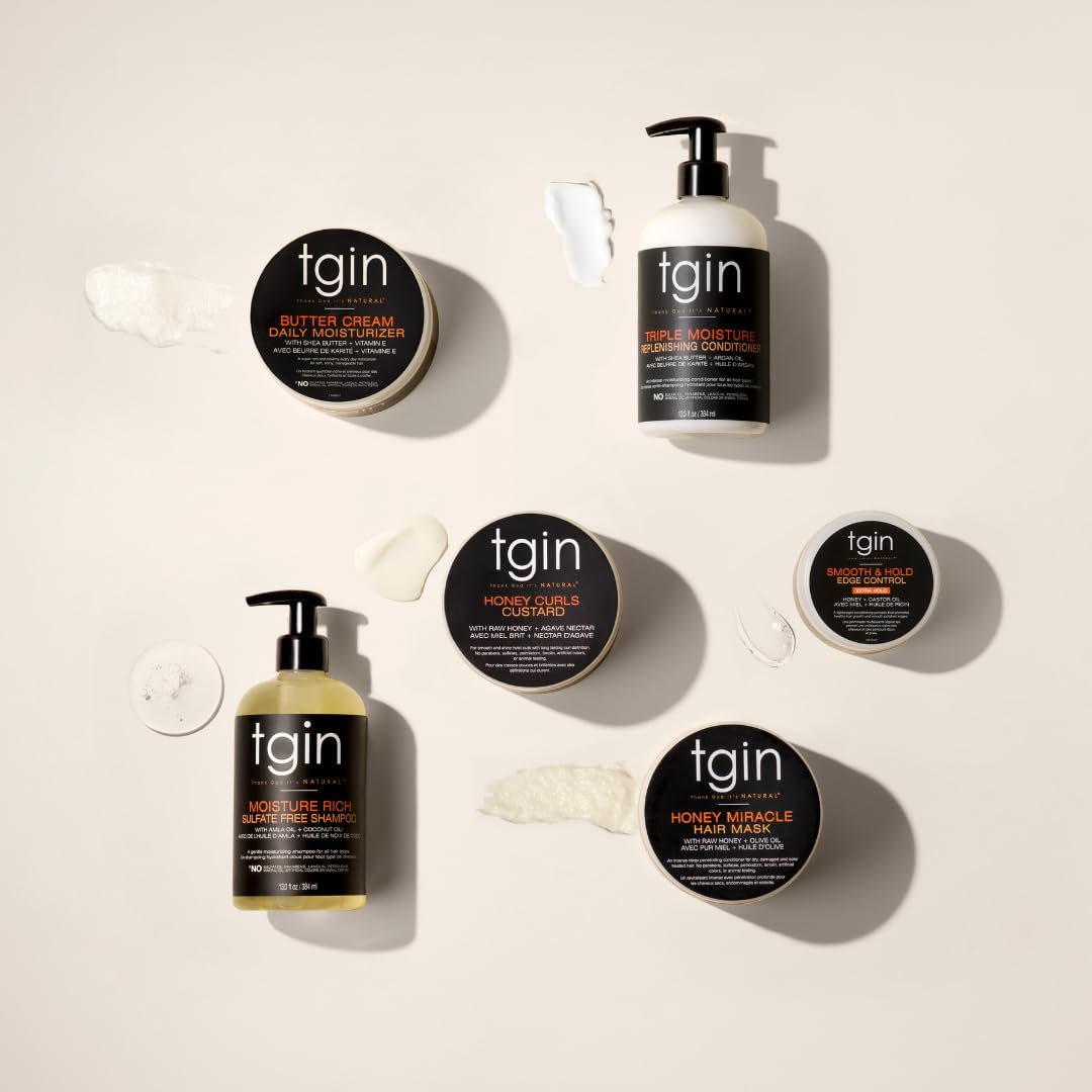 tgin Moisturizing Shampoo & Conditioner Duo for Curly, Coily and Wavy Hair, Sulfate Free, Moisturizes and Detangles Dry Hair, 13 oz (Set)