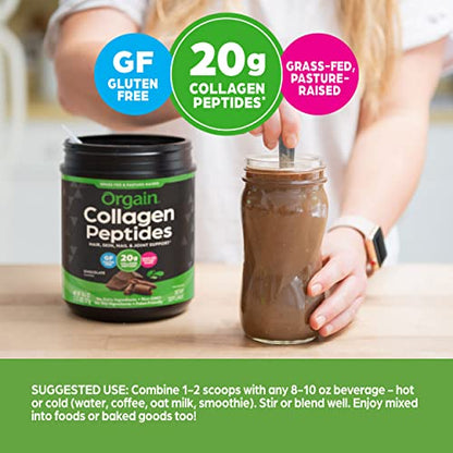 Orgain Hydrolyzed Collagen Powder, 20g Grass Fed Collagen Peptides, Chocolate