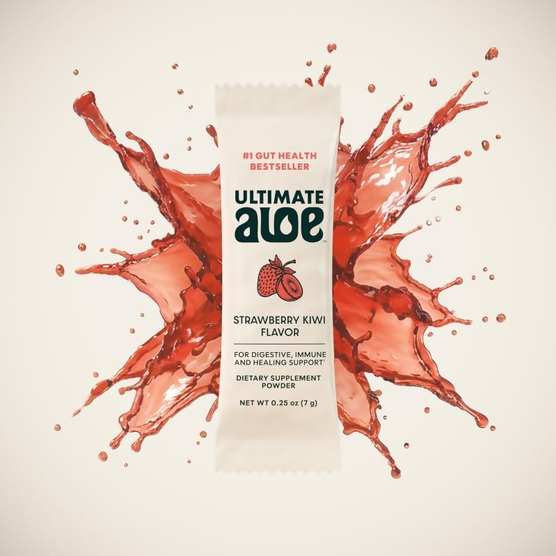 Ultimate Aloe Powder – Concentrated Aloe Vera Drink Mix for Digestive Comfort, Nutrient Absorption & Immune Support, Vegan, Gluten-Free, Strawberry Kiwi & Natural Flavors, 16 Packets