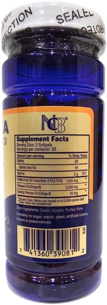 NCB Alaska Deep Sea Fish Oil Omega 3-6-9 Softgels, EPA DHA, 100 Count