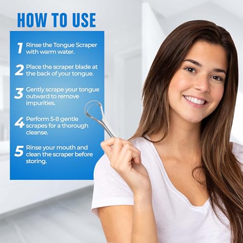 Mouthology Tongue Scraper for Adults, Stainless Steel Metal Tongue Scraper for Tongue