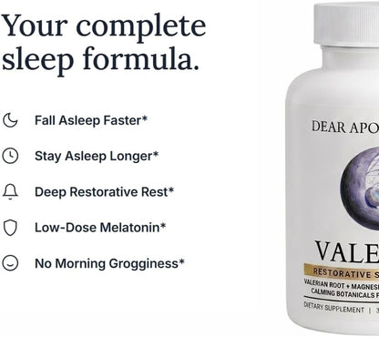 Valerian Sleep Aid for Adults - Valerian Root 400mg, Magnesium 250mg, Ashwagandha, L-Theanine, Melatonin 1.5mg - Deep Sleep & Relaxation - Vegan, Non-GMO - 60 Count