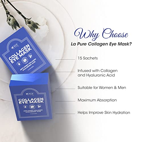 LA PURE Collagen Eye Mask Patches Under Eye Patches for Puffy Eyes Hyaluronic Acid