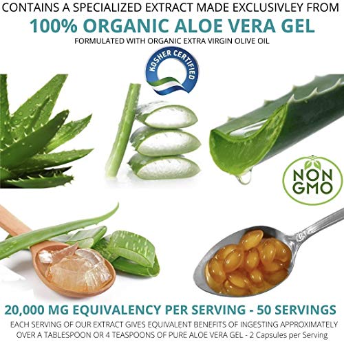 NutriWorth Aloe Vera Supplement (100 Softgels) 20,000mg Pure Gel Equivalency
