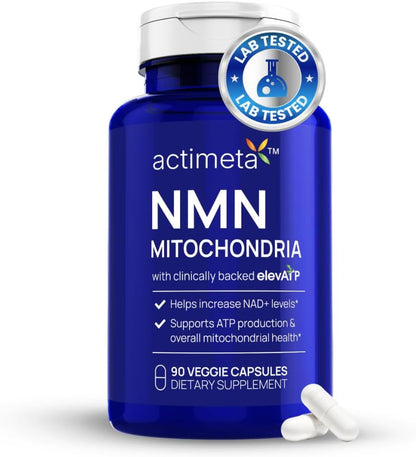 NMN Mitochondria Supplement - NMN 500mg, NAD+ & ATP Support for Cellular Vitality and Longevity - Clinically Tested elevATP, Resveratrol, CoQ10, Alpha Lipoic Acid - 90 Veggie Capsules