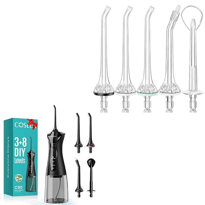 COSLUS Water Dental Flosser Pick for Teeth & 5-PCS Water Dental Flosser Tip Replacement Heads C30(FC5360)