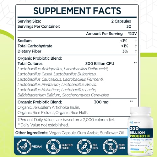 Probiotics for Women Men: 300 Billion CFU Probiotic High Potency + 12 Strains Organic