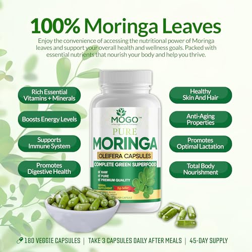 MOGO Moringa Oleifera Capsules | 100% Pure Single Origin Moringa Leaf Powder Supplement