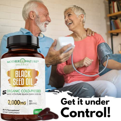 Organic Black Seed Oil Capsules - 3 Month Supply - 180 Count (2000mg Per Serving)