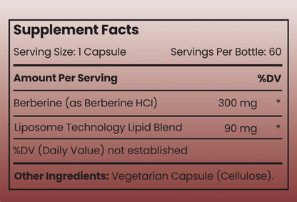 Rho Nutrition Liposomal Berberine Capsules - Ultra High Absorption Supplement – Supports Immune Function, Gut Health and Metabolic and Cardiovascular Health (60 Capsules)