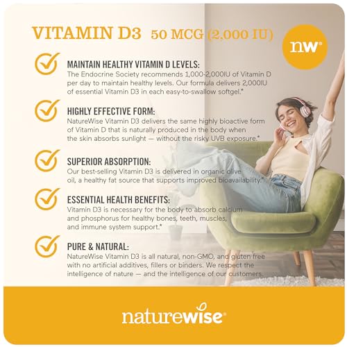 NatureWise Vitamin D3 2000iu (50 mcg) Healthy Muscle Function, and Immune Support