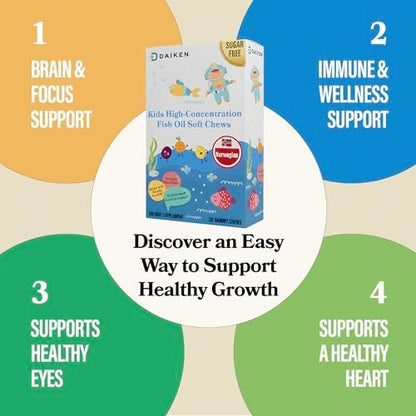 DAIKEN Bundle: Kids Fish Oil Omega-3 Gummies 300mg DHA/EPA w/Vitamin D3, Norwegian Sourced & Lutein Zeaxanthin Supplement, Plant-Based Formula w/Astaxanthin, Maqui Berry & Bilberry, 30ct + 30 Softgel