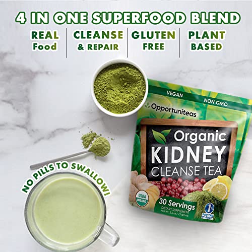 Opportuniteas Organic Kidney Detox Tea- Matcha Green Tea, Cranberry, Lemon & Ginger