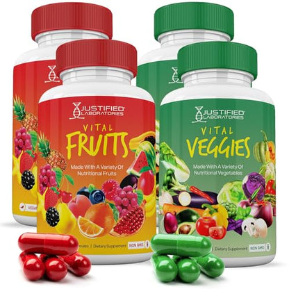 (4 Pack) Vital Fruits and Veggies Supplement Whole Food Red & Green Superfoods 