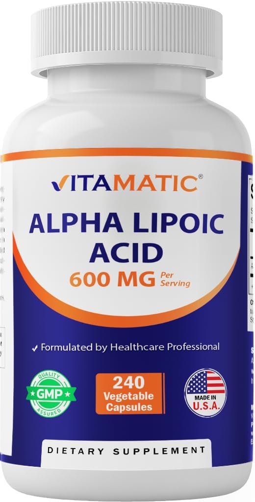 Vitamatic Alpha Lipoic Acid 600 mg Per Serving, 240 Veg Capsules | Support Antioxidant Activity*, Cellular Energy and Glucose Metabolism*, Non-GMO, Gluten Free, Made in USA
