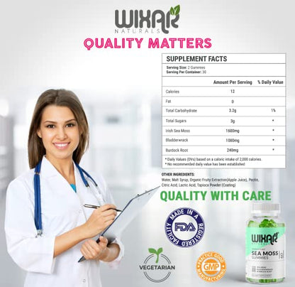 WIXAR NATURALS Sea Moss Gummies - Natural Irish Sea Moss and Bladderwrack