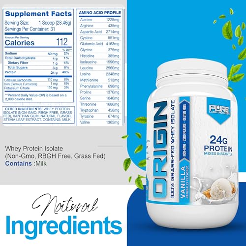 Pure Label Nutrition 100% Grass Fed Protein Isolate-Vanilla, Keto, Low Carb-2lbs