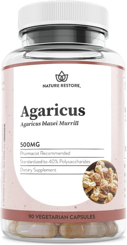 Nature Restore Agaricus Blazei Murill Mushroom Extract Capsules. Standardized High Polysaccharides for Advanced Cellular & Immune Support. Bioavailable Fruiting Body, 100% Vegan