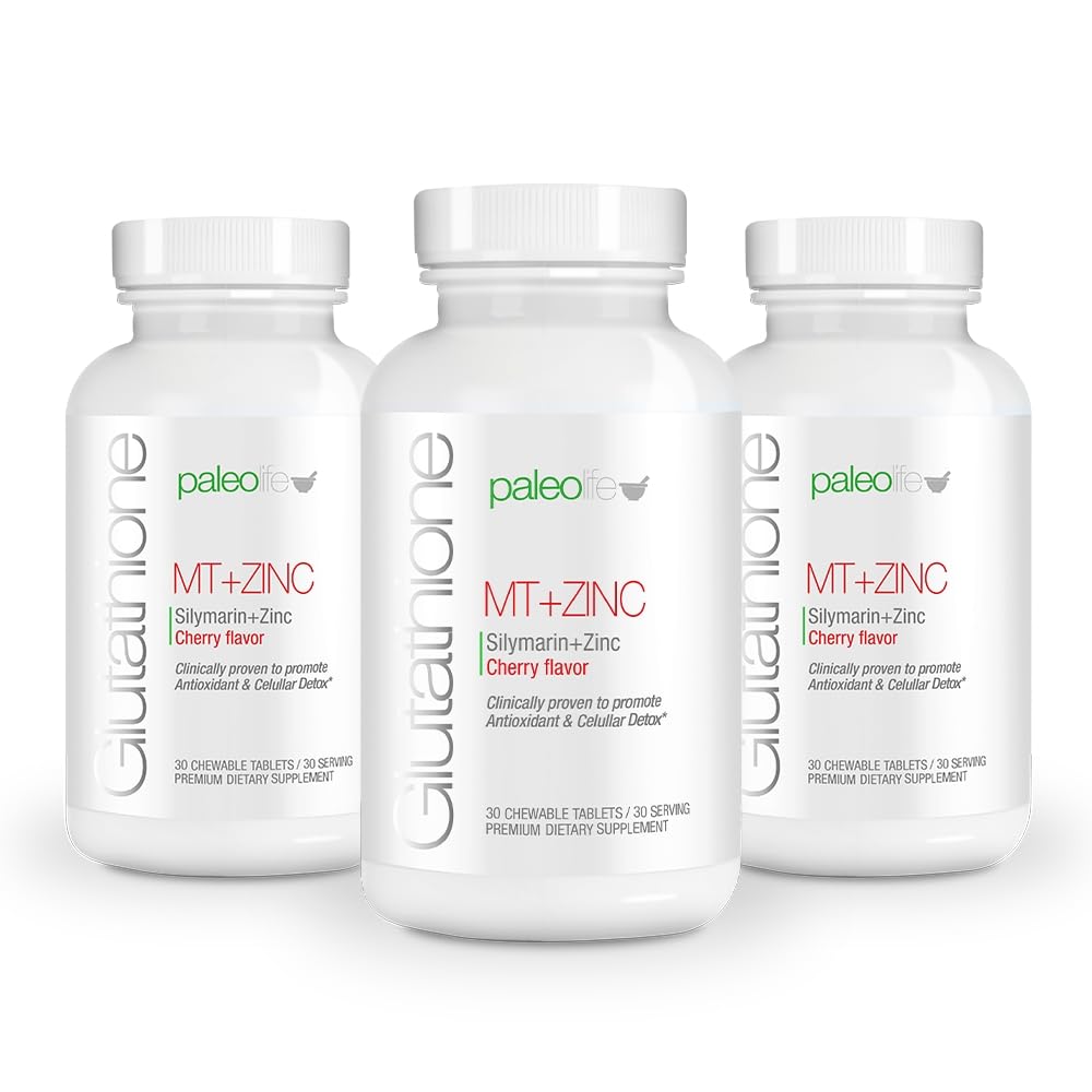 Paleolf Premium Glutathione + Milk Thistle + Zinc - 30 Chewable Tablets, Cherry Flavor (1-Pack)