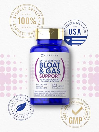 Carlyle Bloat & Gas Support for Men & Women | 120 Tablets | Extra Strength Pills | Supplement