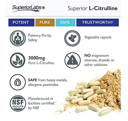 Superior Labs – Pure L-Citrulline – Free Form – Optimal 3,000mg Dosage – 150 Vegetable