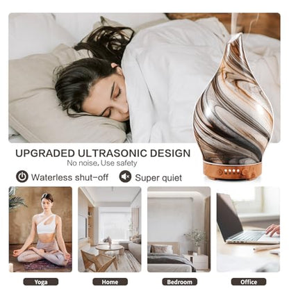 Porseme 100ml Glass Essential Oil Diffuser Aromatherapy Ultrasonic Cool Mist Humidifier 4 Running Hours