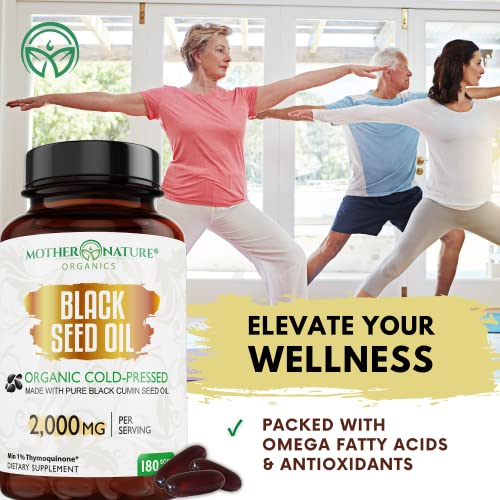Organic Black Seed Oil Capsules - 3 Month Supply - 180 Count (2000mg Per Serving)