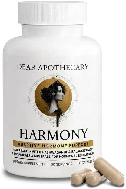 Harmony Menopause Support for Peri + Meno + Post - Mood, Energy, Stress, Hot Flashes, Night Sweats, Sleep & Cortisol - Vitex 300mg Maca Root 400mg Ashwagandha - 60 Count