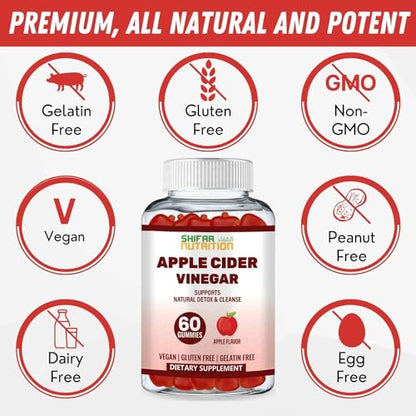 SHIFAA NUTRITION Halal Apple Cider Vinegar Gummies. Cleanse & Detox ACV Gummies
