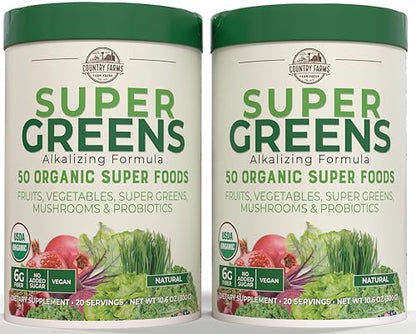 COUNTRY FARMS Super Greens Natural Flavor, 50 Organic Super Foods, USDA Organic