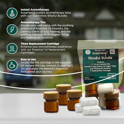 ScentWow® Aromatherapy Car Diffuser Refill Essential Oil Bundle with Three Refill Pads and 10ml Bottles
