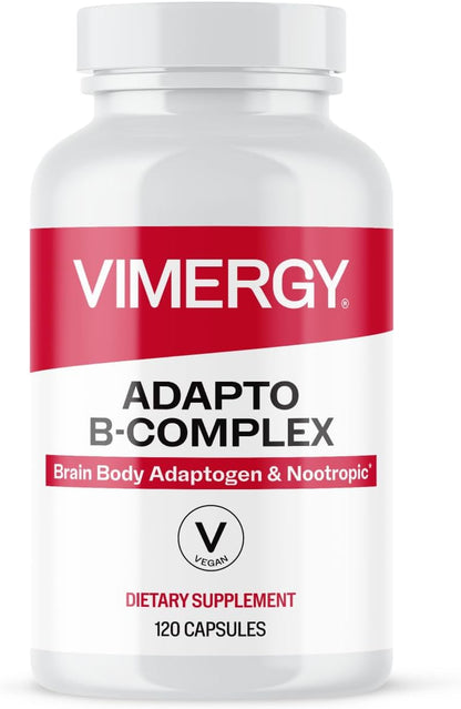 Vimergy Adapto B Complex, 120 Servings – High Potency with 8 B Vitamins, Rhodiola & Hawthorn Berry – Supports Mental Energy, Cognition, Mood - Non-GMO, Kosher, Vegan, No Gluten, No Soy