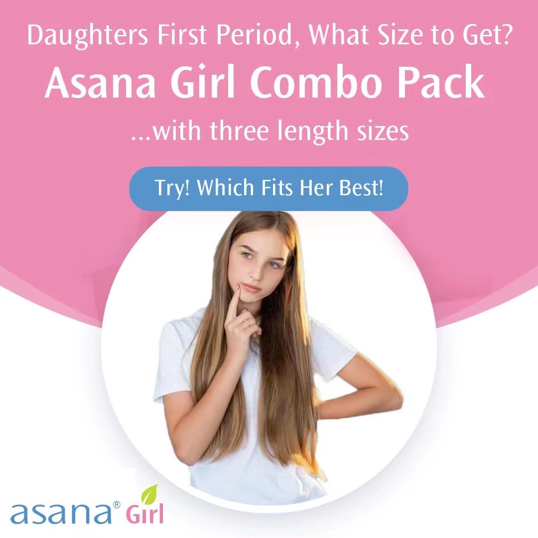 Asana Natural Teen Period Pads Combo Pack (Mini, Mini Long, Liner, and Women Reg - Chlorine Free
