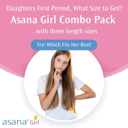 Asana Natural Teen Period Pads Combo Pack (Mini, Mini Long, Liner, and Women Reg - Chlorine Free