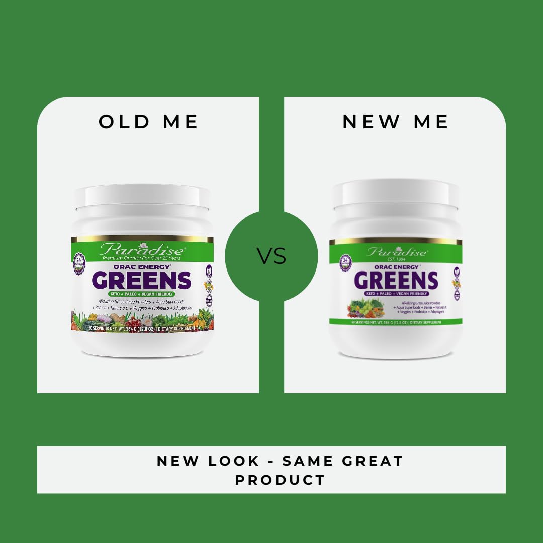 Paradise ORAC Energy Greens Powder Extract, Super Antioxidants, Probiotics for Gut