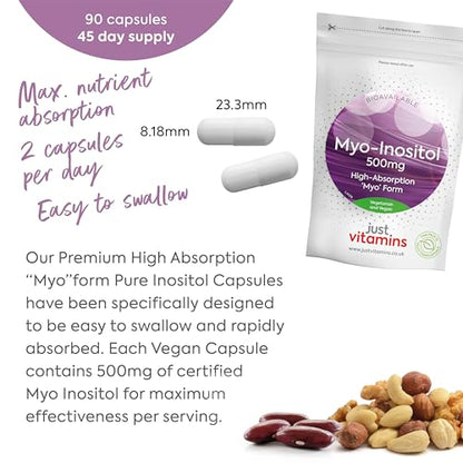 Myo-Inositol Capsules - 500mg x90 Capsules - Pure Premium Quality Myo Inositol Vitamin