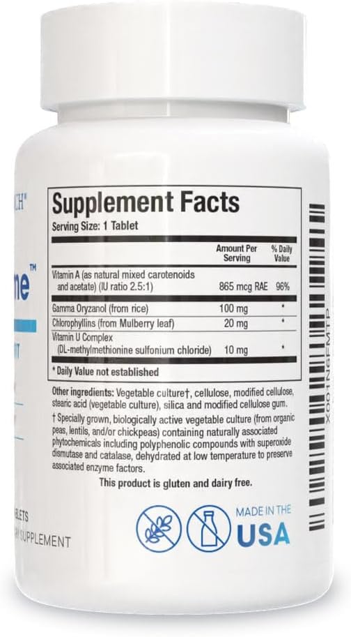 BIOTICS RESEARCH Gastrazyme™ Digestive Support - Supplies Vitamin U Complex, Chlorophyllins, Gamma Oryzanol (from Rice) Supplement Supports Gastrointestinal Health & Gut Lining - 90 Tablets