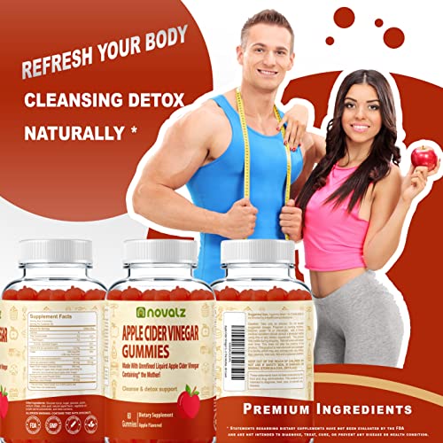 NOVALZ Apple Cider Vinegar Gummies for Weight Control, Detox, & Cleanse, 500mcg ACV