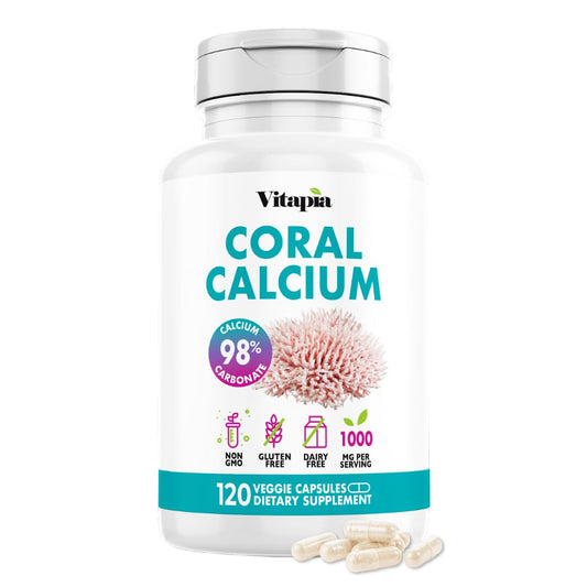 Vitapia Coral Calcium Powder 1000mg Capsules for Overall Health, Bone Health, PH Level Balance, Trace Minerals Support - 120 Veggie Capsules - Non-GMO & Gluten-Free Supplement