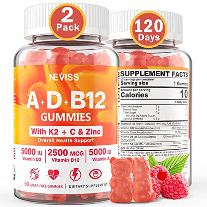 Sugar-Free Vitamin ADK + Vitamin B12 Gummies for Adults - B12 Vitamins 5000mcg 