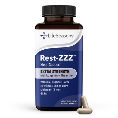 LifeSeasons Rest-ZZZ - Natural Sleep Support Supplement - Fall Asleep & Stay Asleep - Calms Nervous System - Ease Muscle Tension & Restlessness - Low Dose Melatonin GABA & Chamomile - 60 Capsules