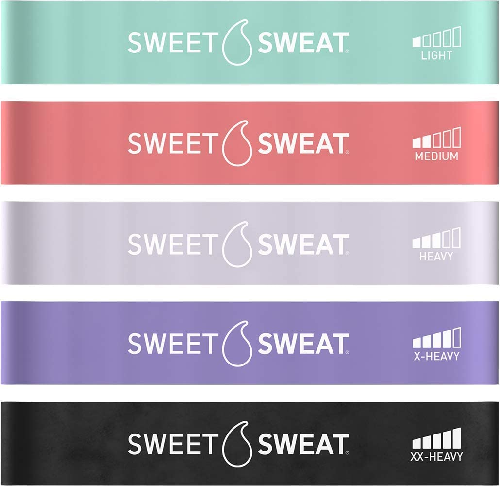 Sweet Sweat Mini Loop Resistance Bands - Set of 5 | Exercise Hip Booty Bands for Squats, Lunges, Physical Therapy, Yoga, Pilates, Rehab & Home or Gym Workouts