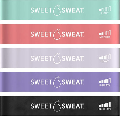 Sweet Sweat Mini Loop Resistance Bands - Set of 5 | Exercise Hip Booty Bands for Squats, Lunges, Physical Therapy, Yoga, Pilates, Rehab & Home or Gym Workouts