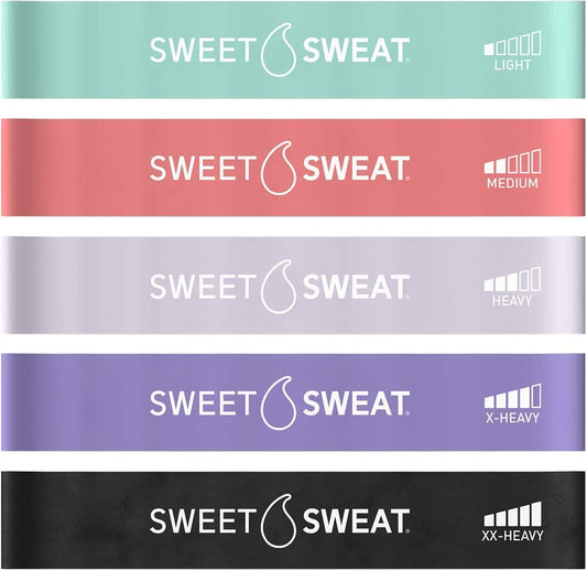 Sweet Sweat Mini Loop Resistance Bands - Set of 5 | Exercise Hip Booty Bands for Squats, Lunges, Physical Therapy, Yoga, Pilates, Rehab & Home or Gym Workouts